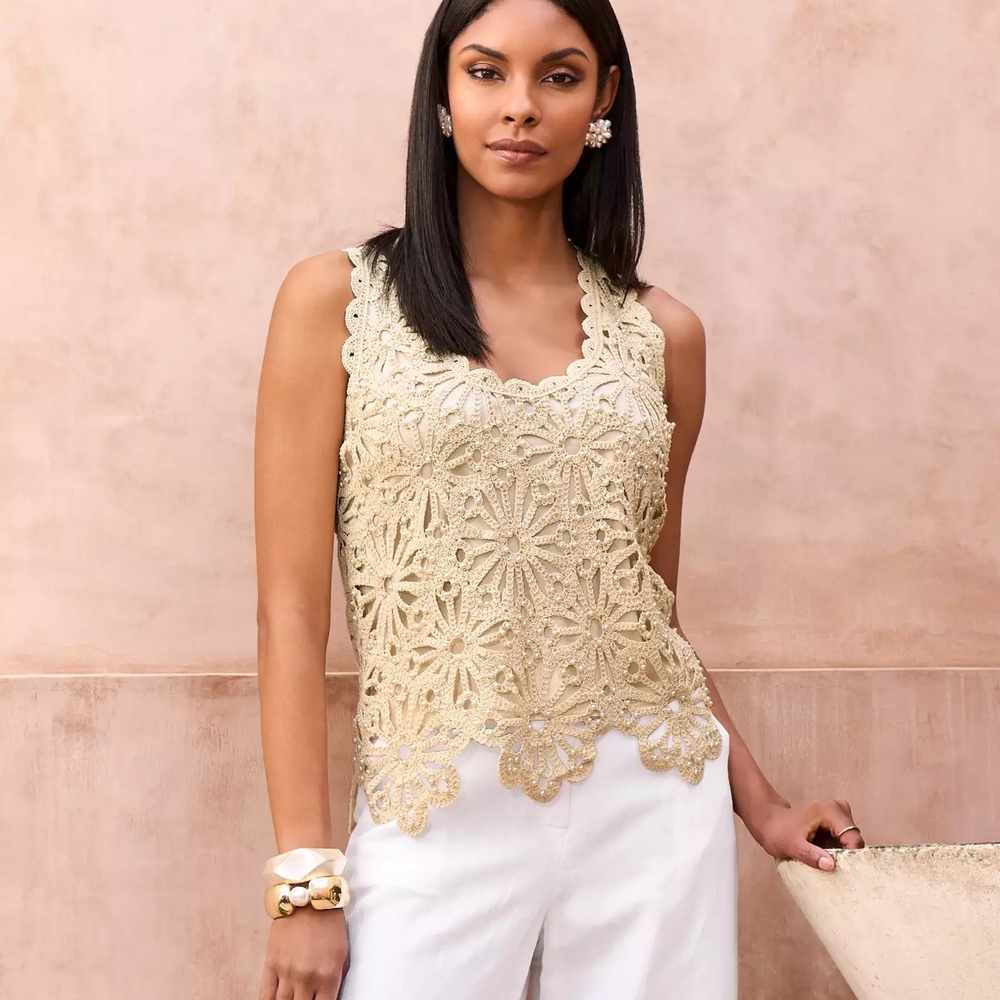 NWOT Boston Proper Crochet Pearl Embellished Tank
